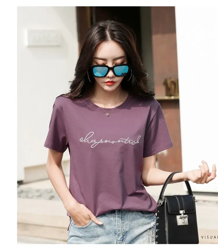 Women's Orange Letter Print T-Shirt Large Summer Wear — feature 11