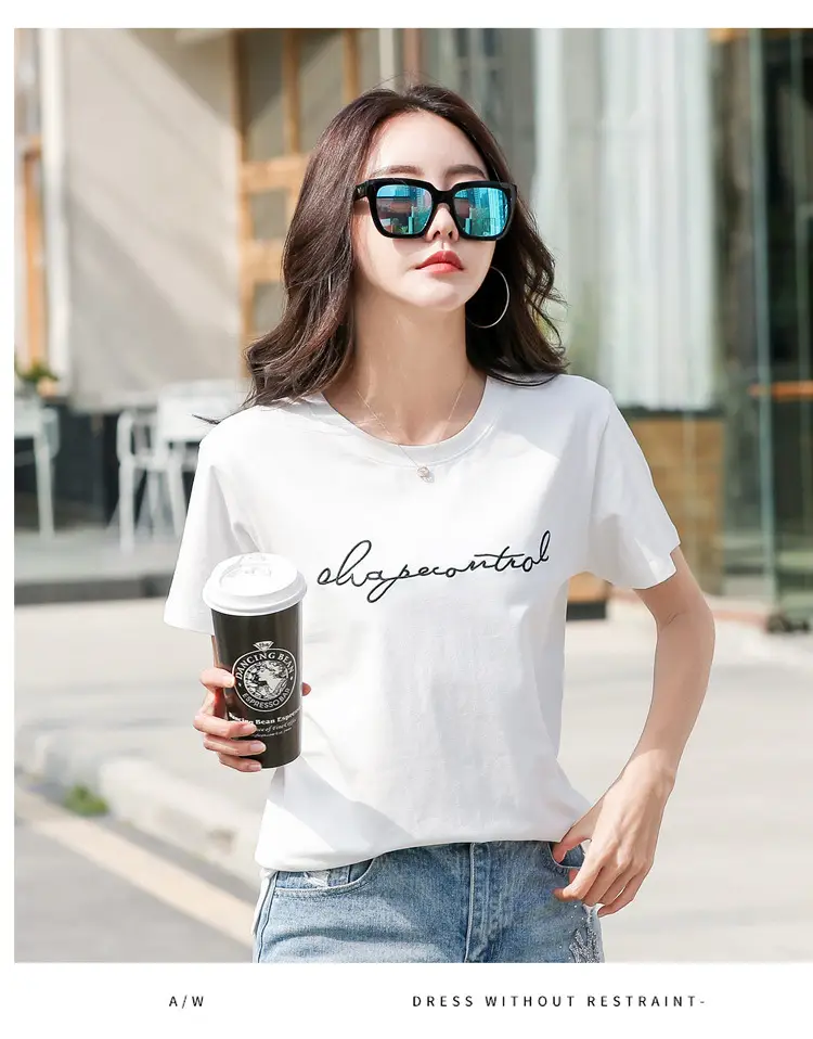 Women's Orange Letter Print T-Shirt Large Summer Wear — feature 12
