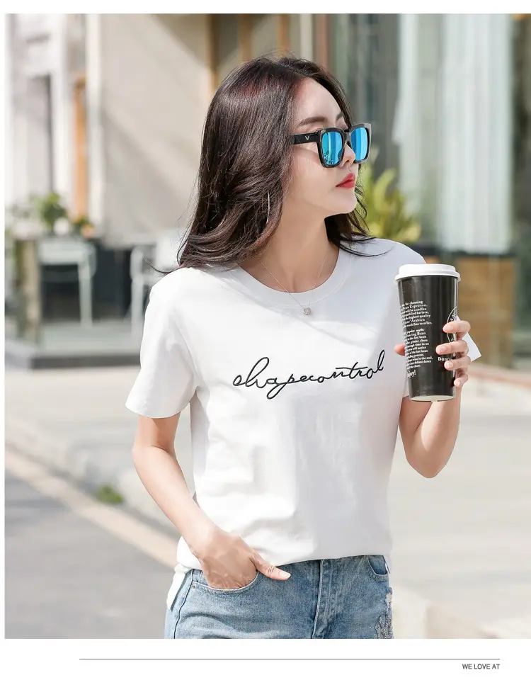 Women's Orange Letter Print T-Shirt Large Summer Wear — feature 13