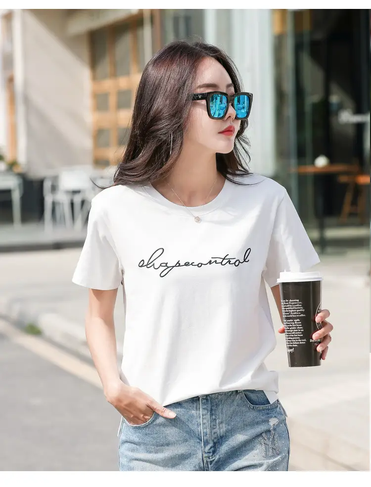 Women's Orange Letter Print T-Shirt Large Summer Wear — feature 14