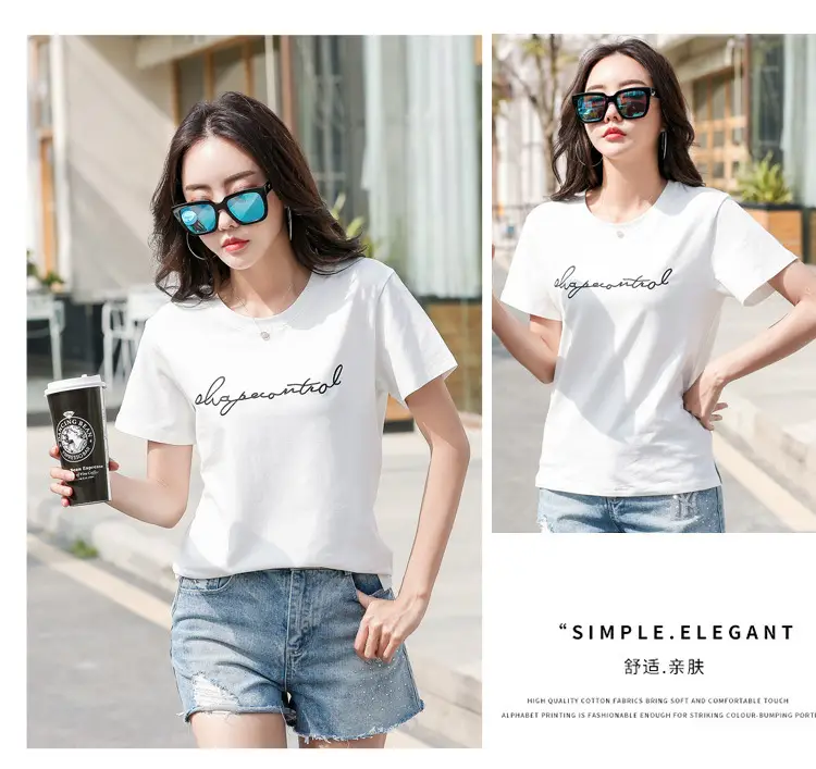 Women's Orange Letter Print T-Shirt Large Summer Wear — feature 15