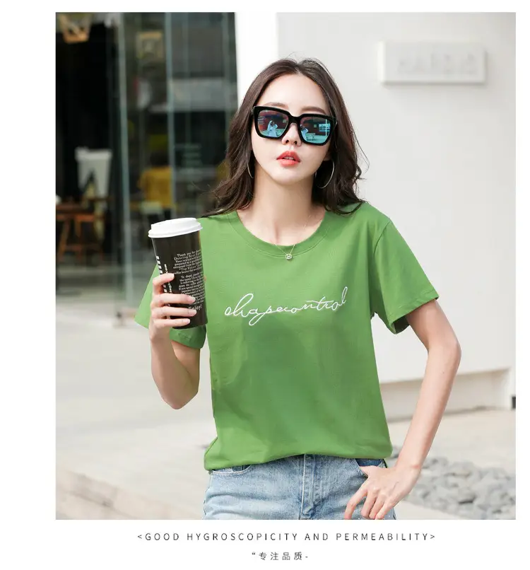 Women's Orange Letter Print T-Shirt Large Summer Wear — feature 16