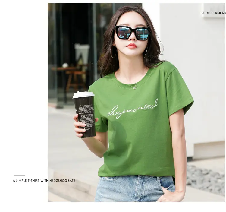 Women's Orange Letter Print T-Shirt Large Summer Wear — feature 17