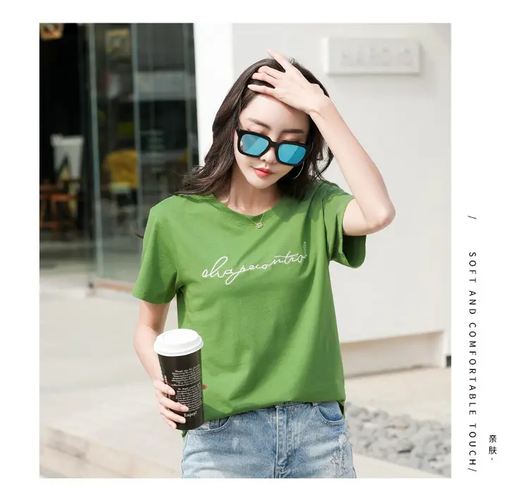 Women's Orange Letter Print T-Shirt Large Summer Wear — feature 18