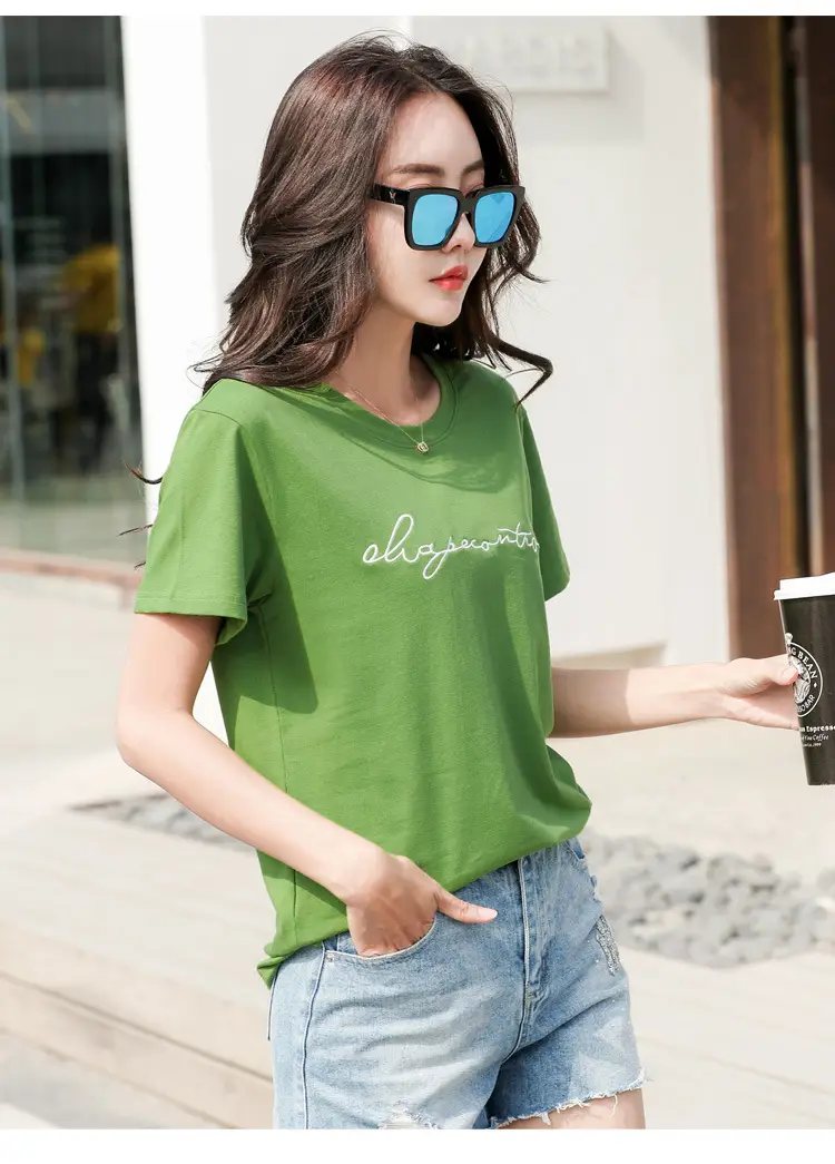 Women's Orange Letter Print T-Shirt Large Summer Wear — feature 20