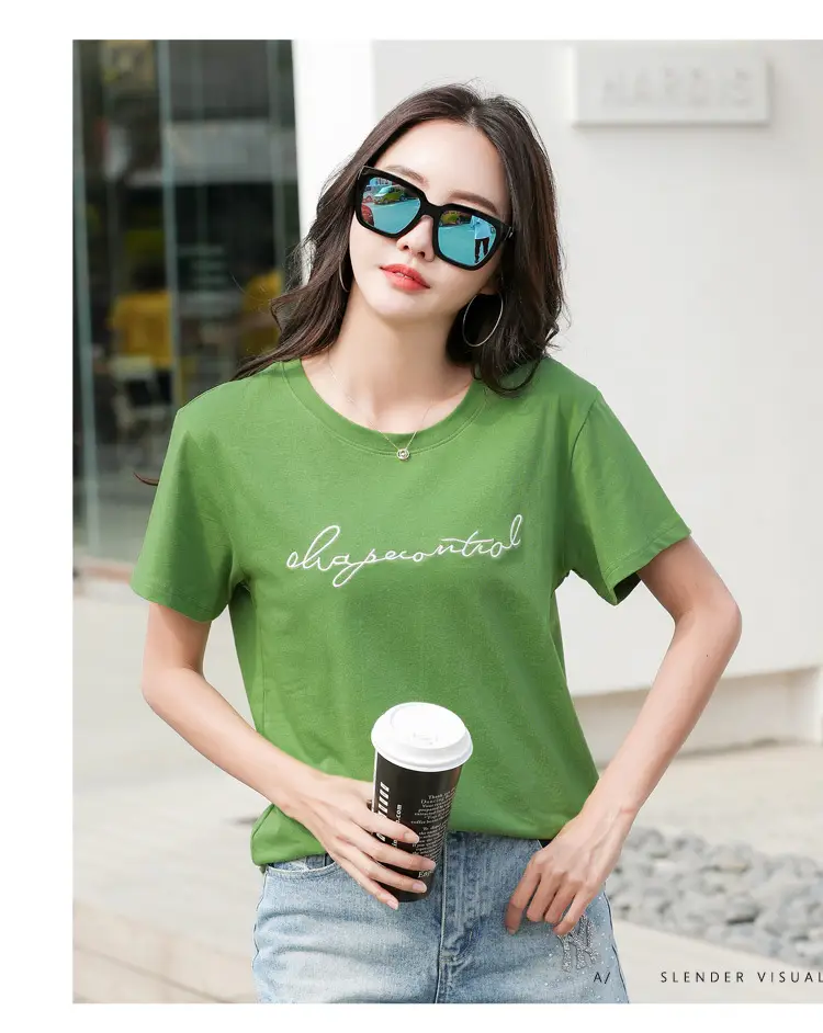 Women's Orange Letter Print T-Shirt Large Summer Wear — feature 21