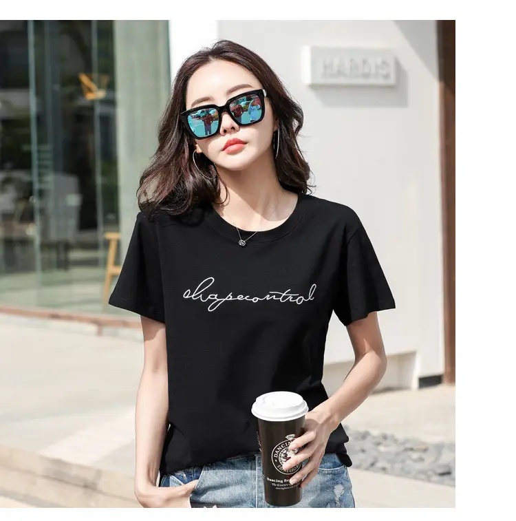 Women's Orange Letter Print T-Shirt Large Summer Wear — feature 27