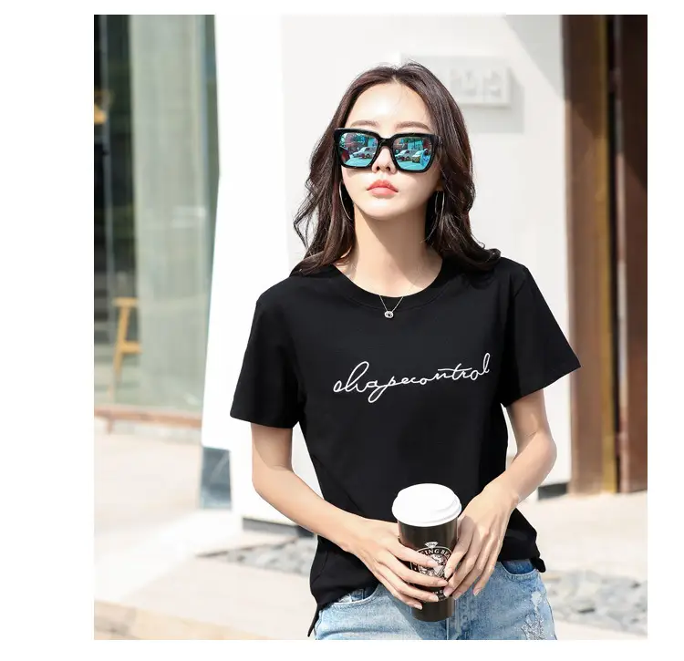 Women's Orange Letter Print T-Shirt Large Summer Wear — feature 28