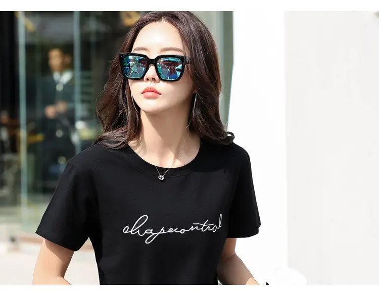 Women's Orange Letter Print T-Shirt Large Summer Wear — feature 30