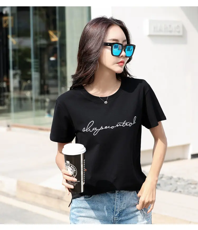 Women's Orange Letter Print T-Shirt Large Summer Wear — feature 31