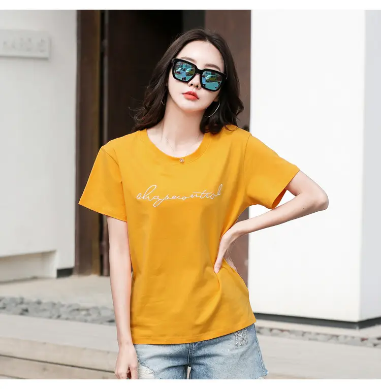 Women's Orange Letter Print T-Shirt Large Summer Wear — feature 35