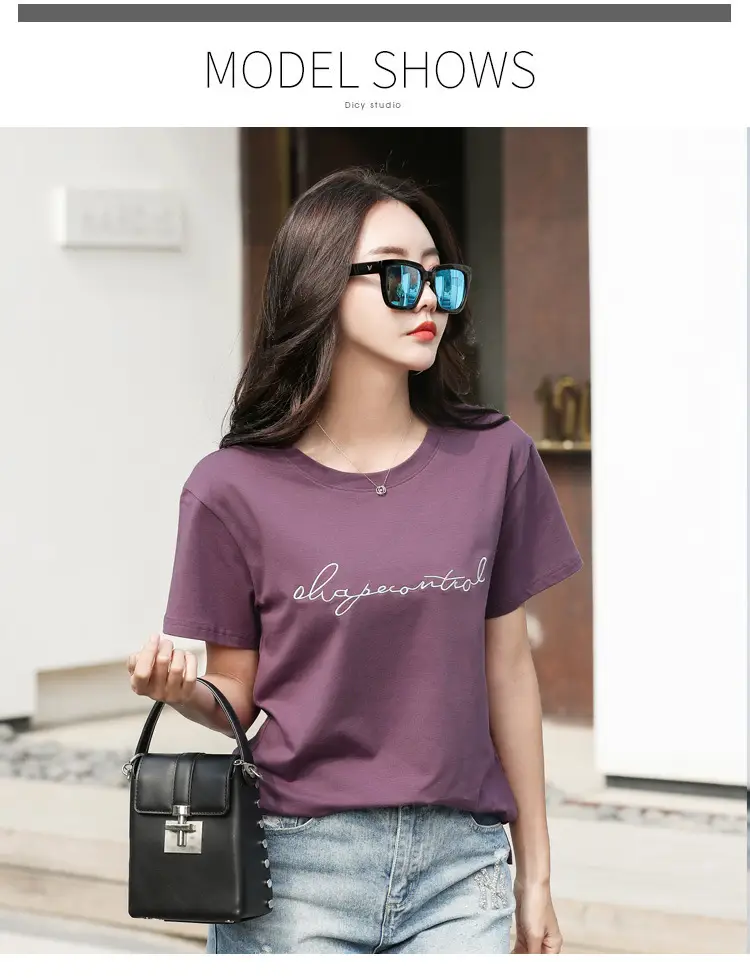 Women's Orange Letter Print T-Shirt Large Summer Wear — feature 4