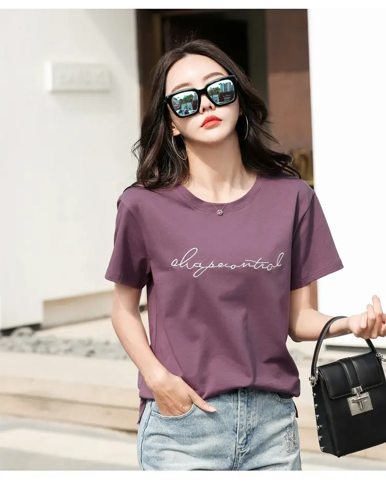 Women's Orange Letter Print T-Shirt Large Summer Wear — feature 5