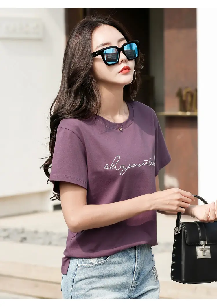 Women's Orange Letter Print T-Shirt Large Summer Wear — feature 7