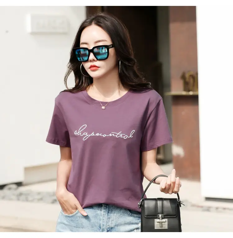 Women's Orange Letter Print T-Shirt Large Summer Wear — feature 8