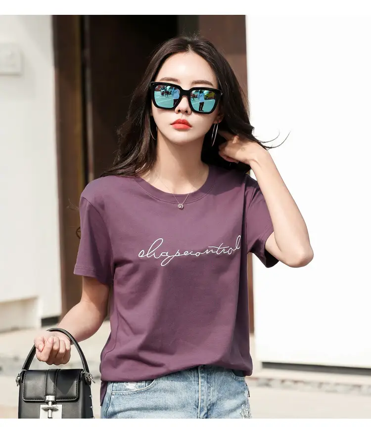 Women's Orange Letter Print T-Shirt Large Summer Wear — feature 9