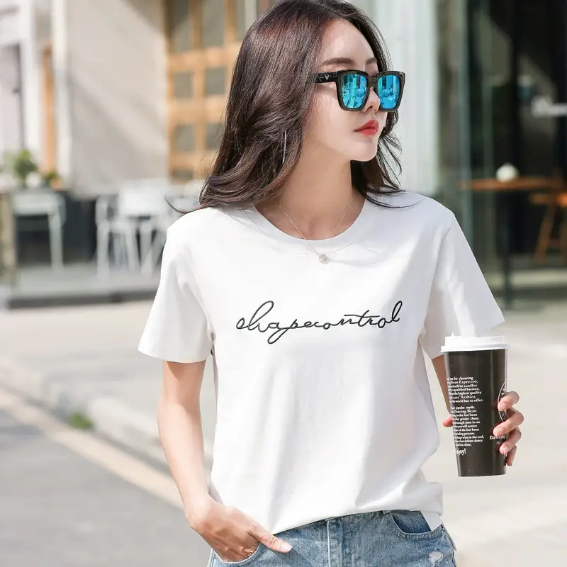 Women's Orange Letter Print T-Shirt Large Summer Wear - Image 5