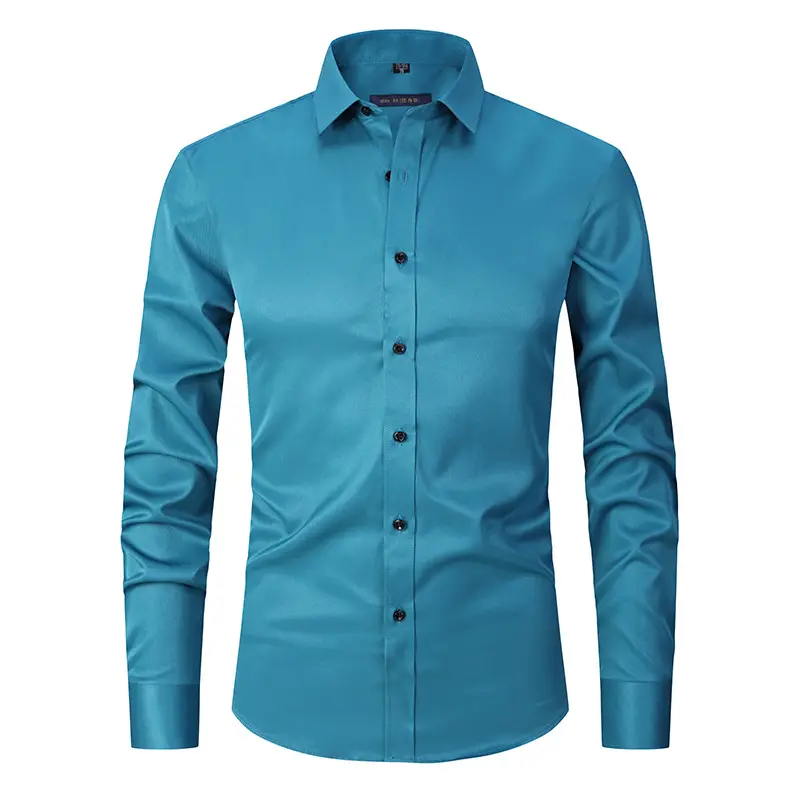 Men's Long Sleeve Slim Fit Shirt Light Grey Stretch - Image 8