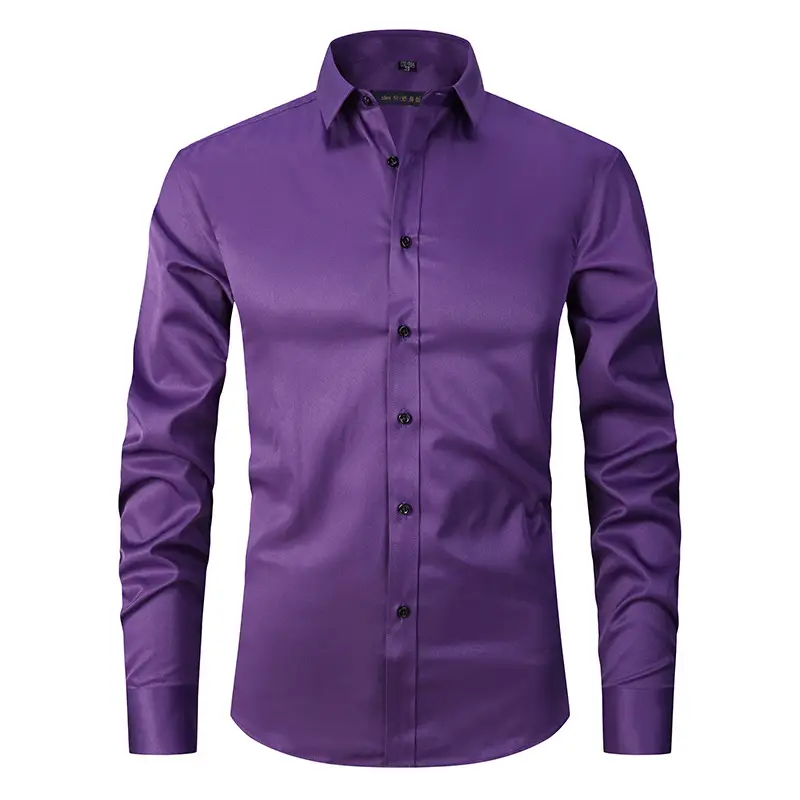 Men's Long Sleeve Slim Fit Shirt Light Grey Stretch - Image 9