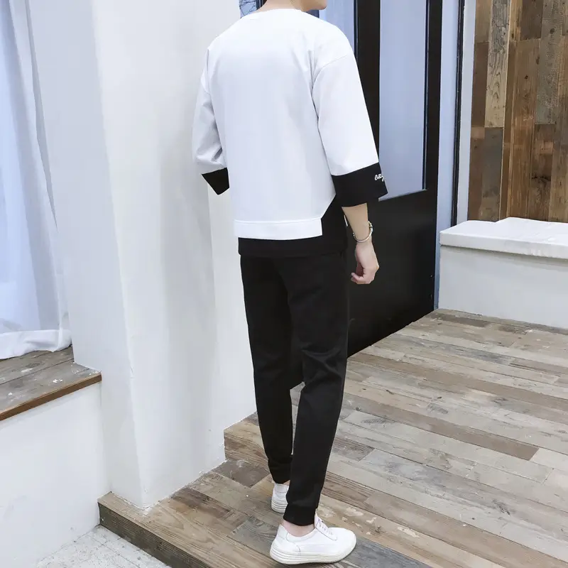Men's White Graphic Sweat Suit 2020 Spring Autumn Loose Fit