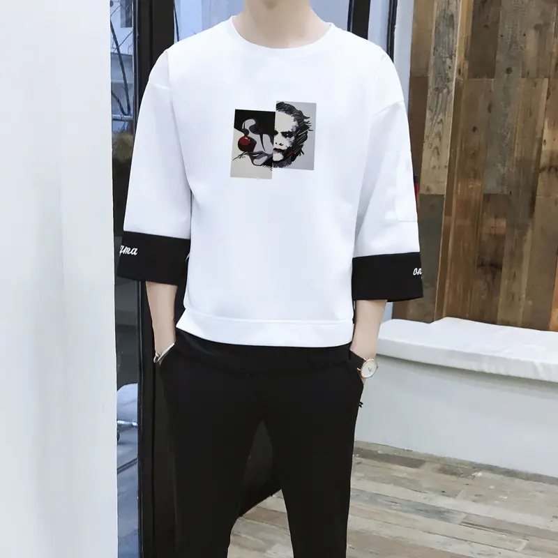 Men's White Graphic Sweat Suit 2020 Spring Autumn Loose Fit