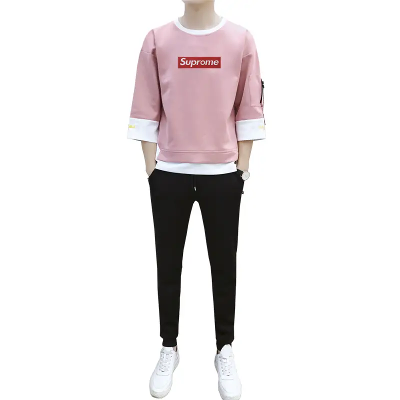 Men's White Graphic Sweat Suit 2020 Spring Autumn Loose Fit