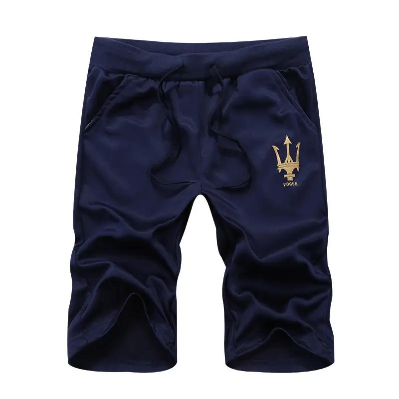 Men Navy Blue Cotton Cropped Trousers with Logo