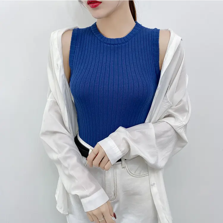 Women Knitted Sleeveless Vest Black Slim Fit - Image 8
