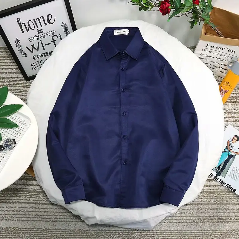Men Slim Fit Long Sleeve Shirt Red Button Collar — feature 16