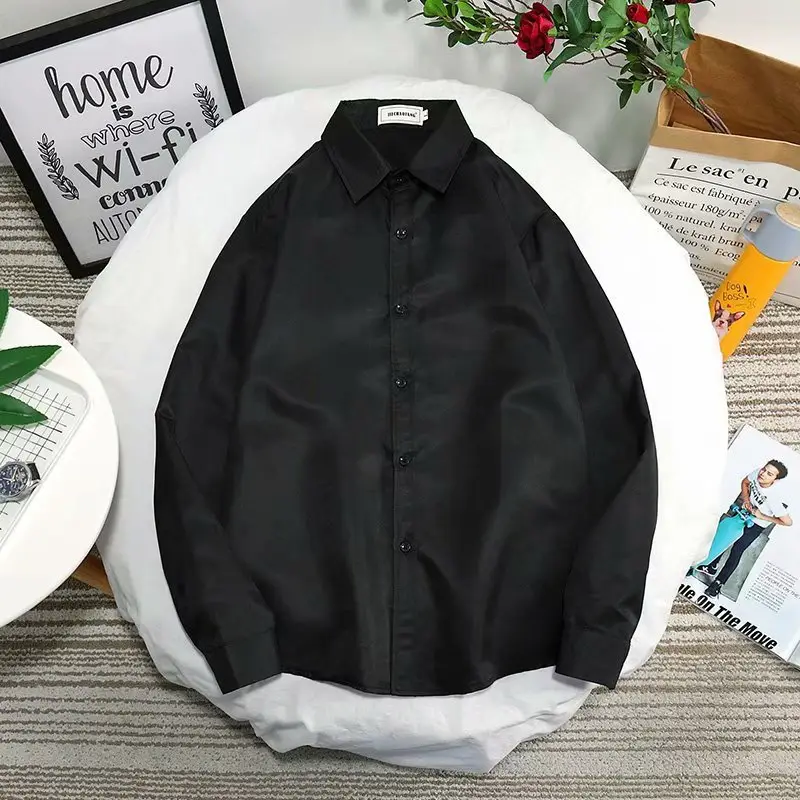Men Slim Fit Long Sleeve Shirt Red Button Collar — feature 18
