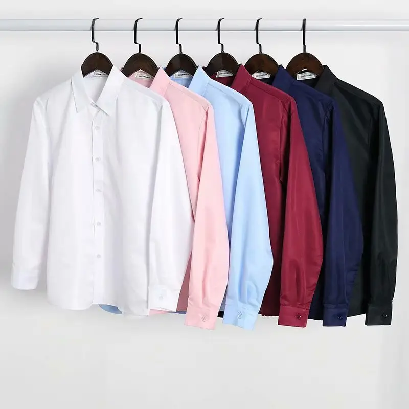 Men Slim Fit Long Sleeve Shirt Red Button Collar — feature 3