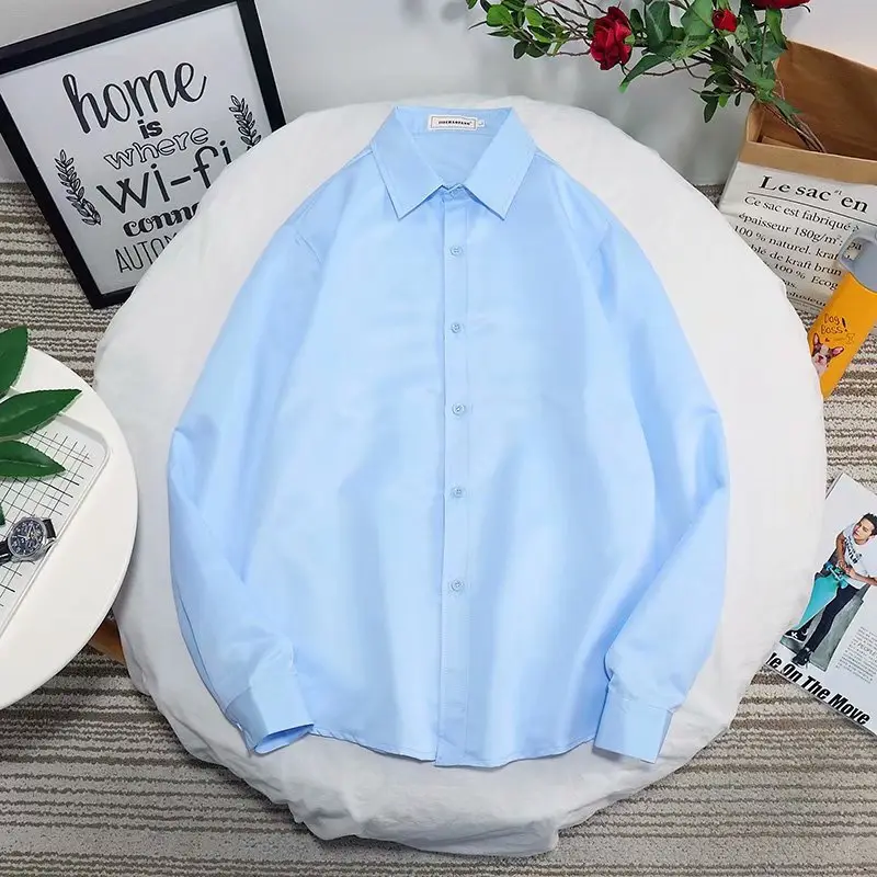 Men Slim Fit Long Sleeve Shirt Red Button Collar