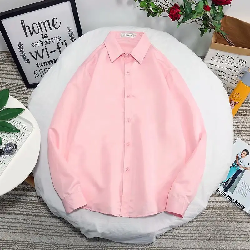 Men Slim Fit Long Sleeve Shirt Red Button Collar