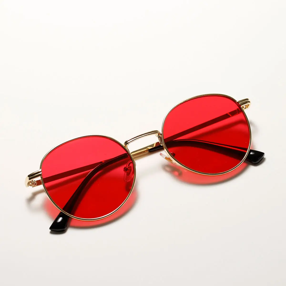 Women's Round Metal Sunglasses with Yellow Film & Mirror Frame - Image 4