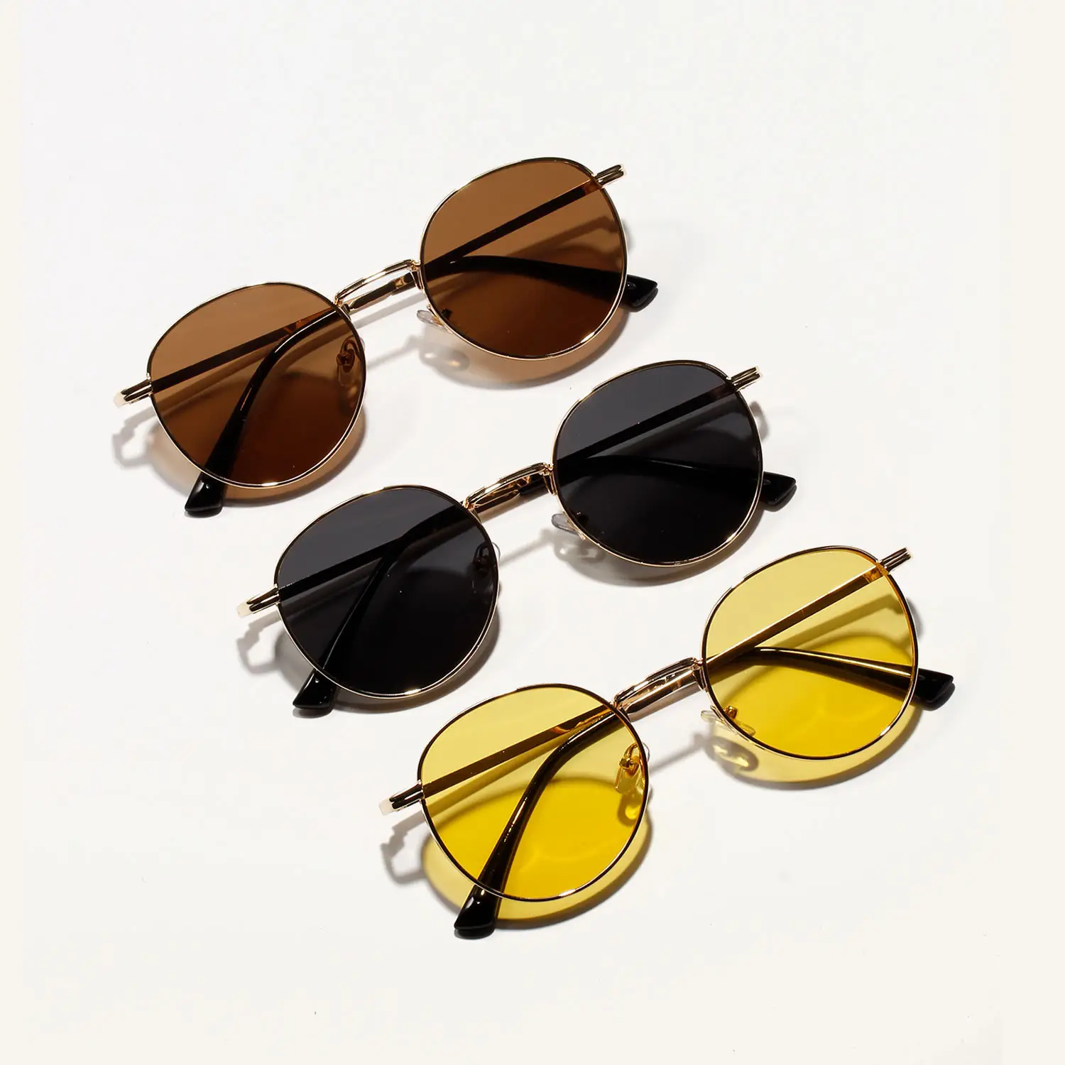 Women's Round Metal Sunglasses with Yellow Film & Mirror Frame — feature 5