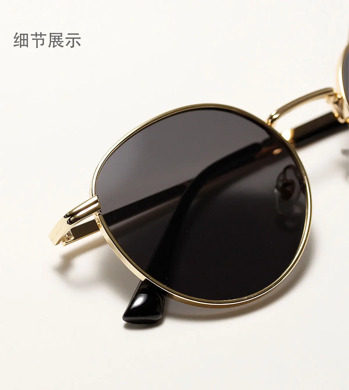 Women's Round Metal Sunglasses with Yellow Film & Mirror Frame — feature 6