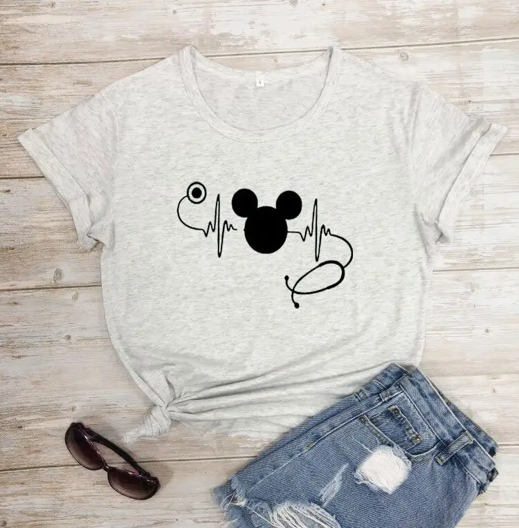 Mickey Mouse Stethoscope White T-Shirt Short Sleeve - Image 11