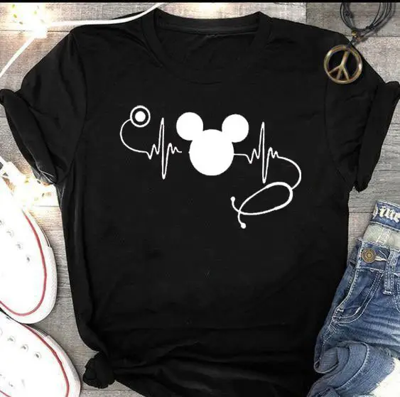 Mickey Mouse Stethoscope White T-Shirt Short Sleeve - Image 2