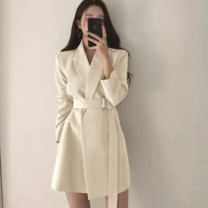 Women's Chic Blazer Jacket Spring 2026 Beige Belted - Image 4