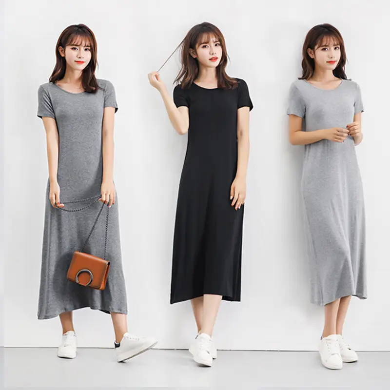 2024 New Modal Sling Skirt Grey Long Dress Women