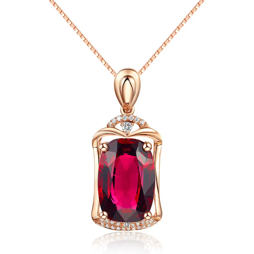 18K Rose Gold Tourmaline Pendant Necklace Red Ruby Color