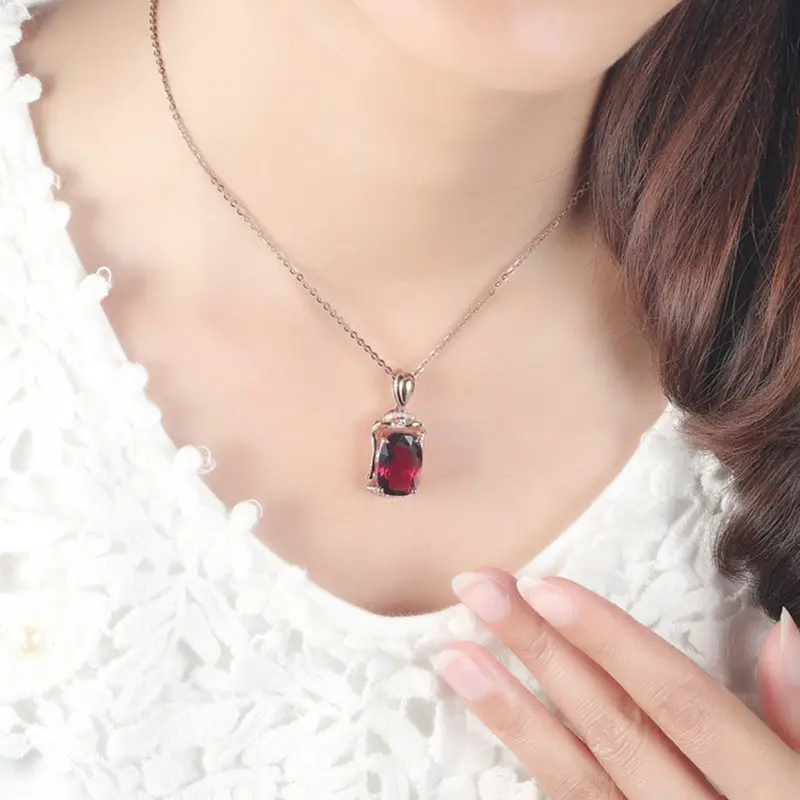 18K Rose Gold Tourmaline Pendant Necklace Red Ruby Color