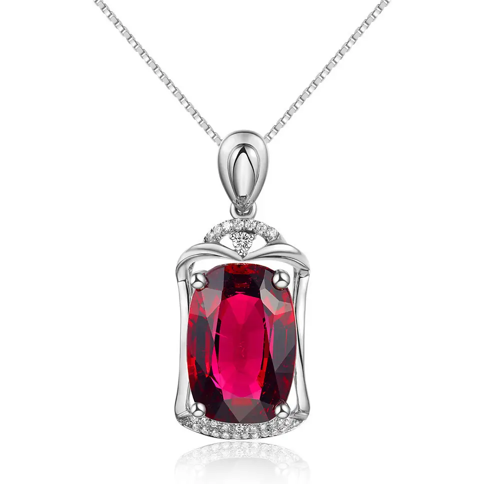 18K Rose Gold Tourmaline Pendant Necklace Red Ruby Color