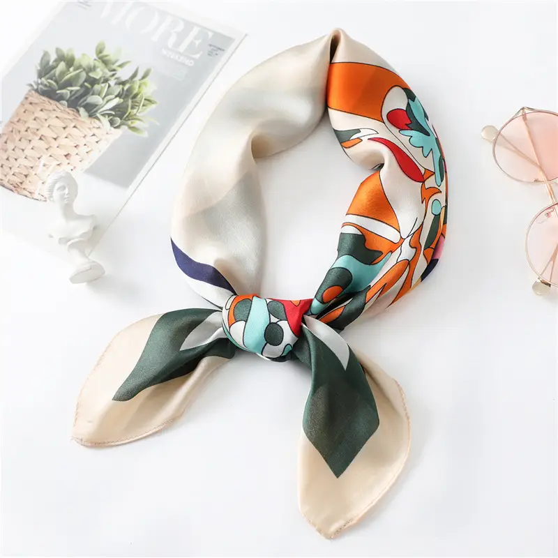 Spring Silk Scarf with Floral Print Green — feature 10