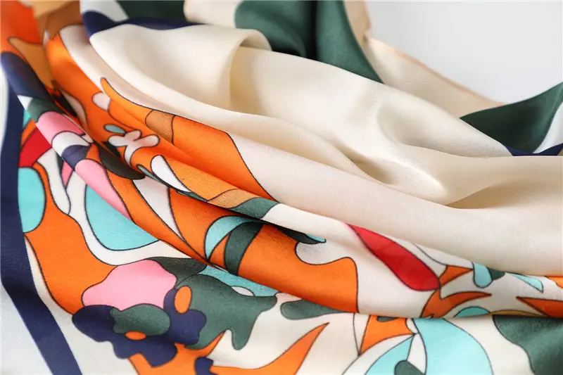 Spring Silk Scarf with Floral Print Green — feature 12