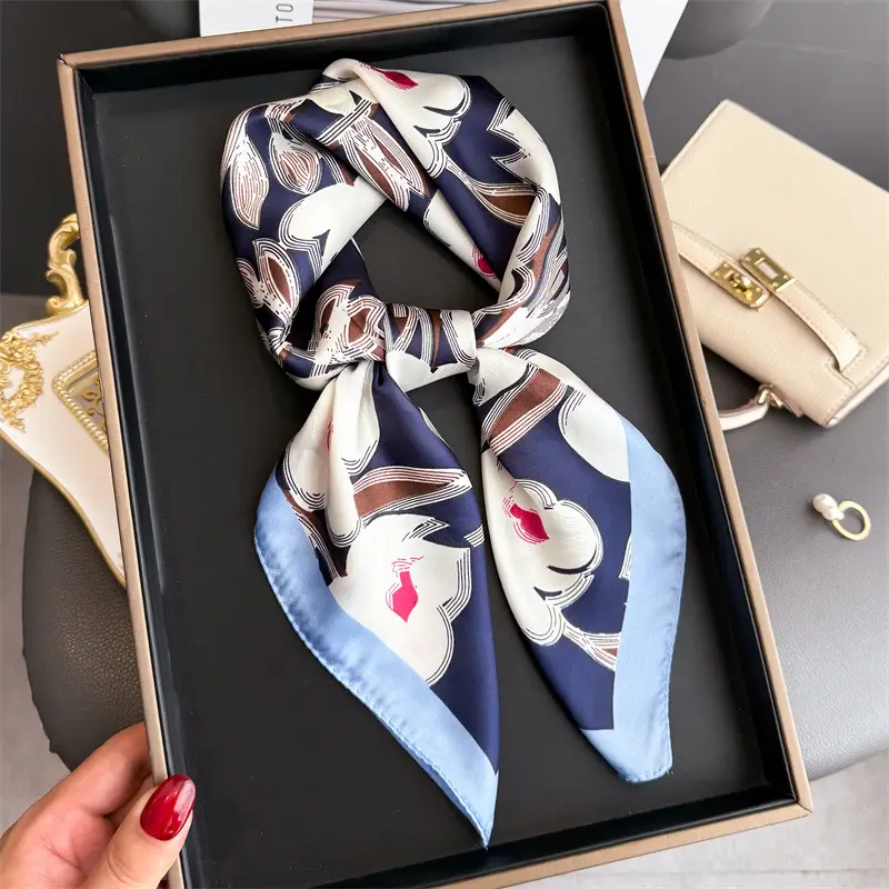 Spring Silk Scarf with Floral Print Green - Image 9