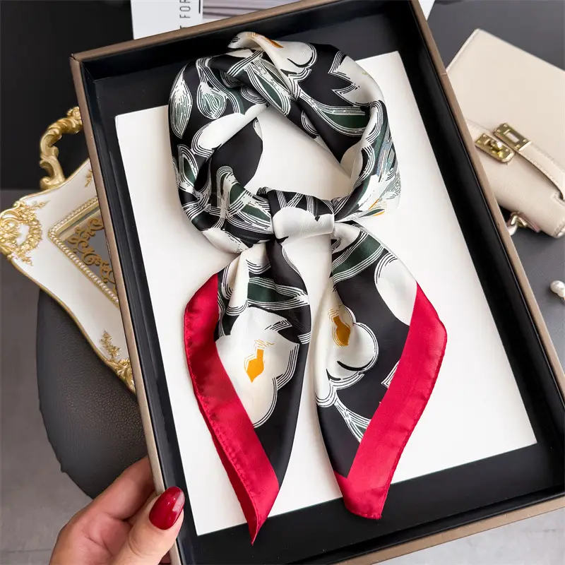 Spring Silk Scarf with Floral Print Green - Image 11