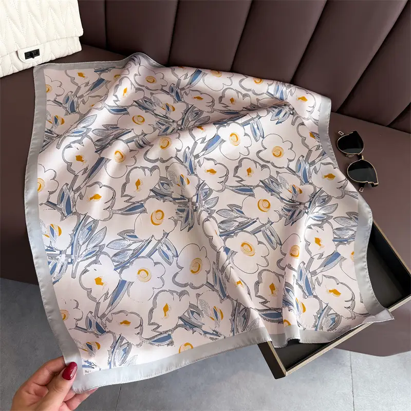Spring Silk Scarf with Floral Print Green - Image 12