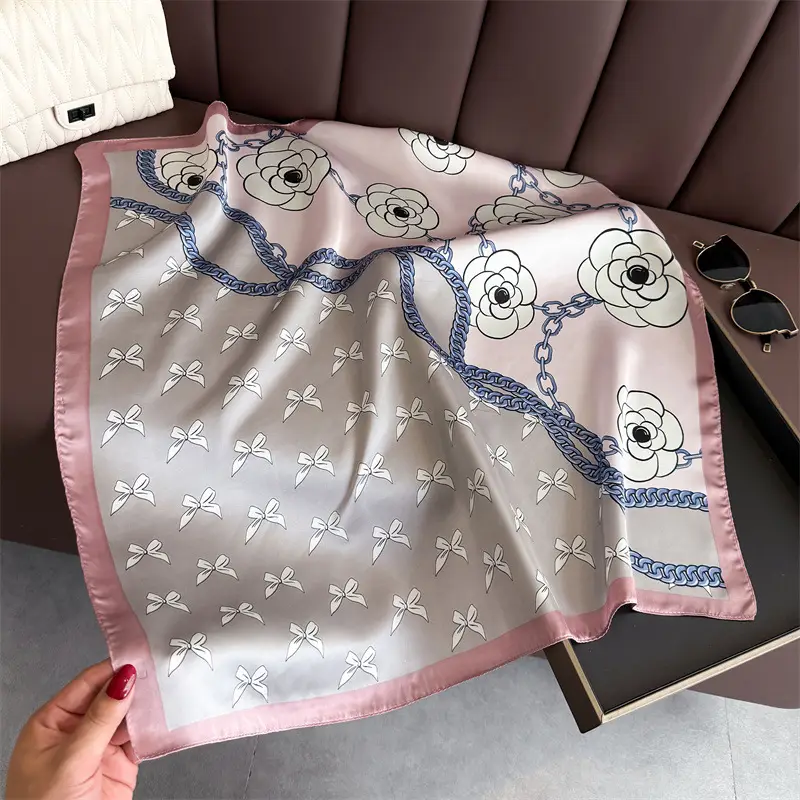 Spring Silk Scarf with Floral Print Green - Image 13