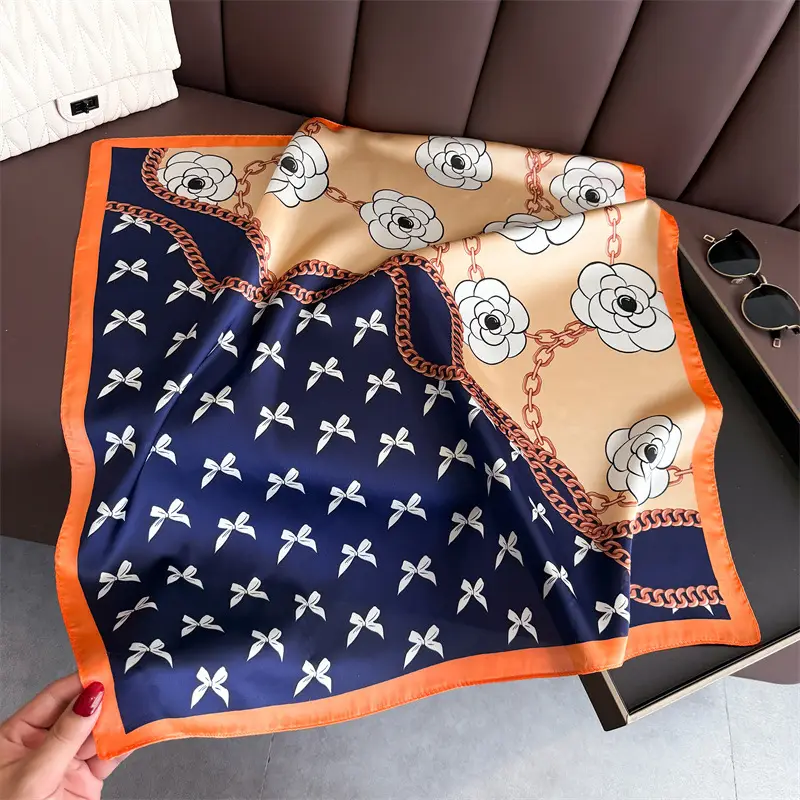 Spring Silk Scarf with Floral Print Green - Image 14